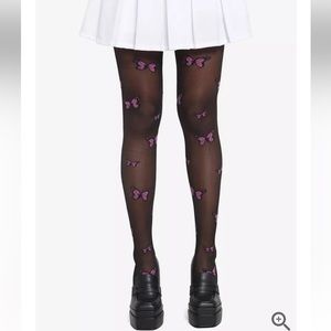 NWT Hot Topic Purple Butterfly and Black Mesh Tights One Size Fits Most